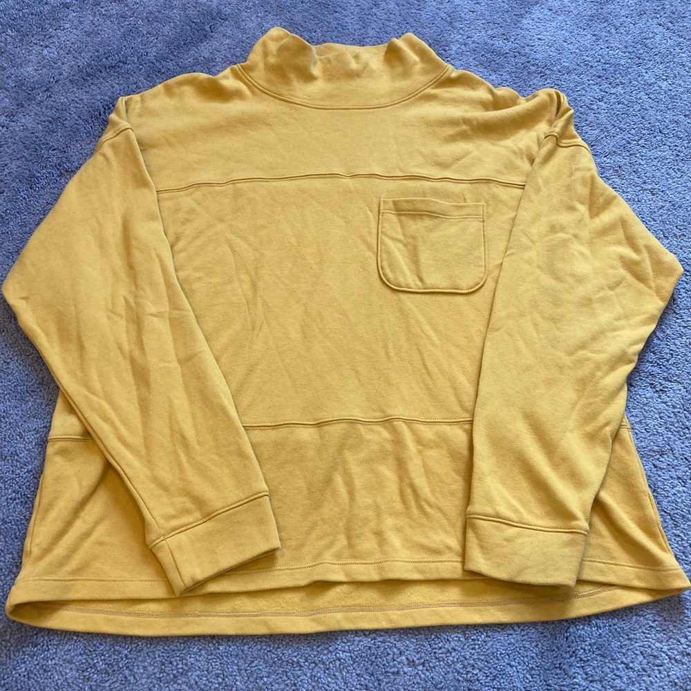 Croft & Barrow Boxy Mock Turtle Neck Long Sleeve Shirt Mustard Yellow Top Pocket